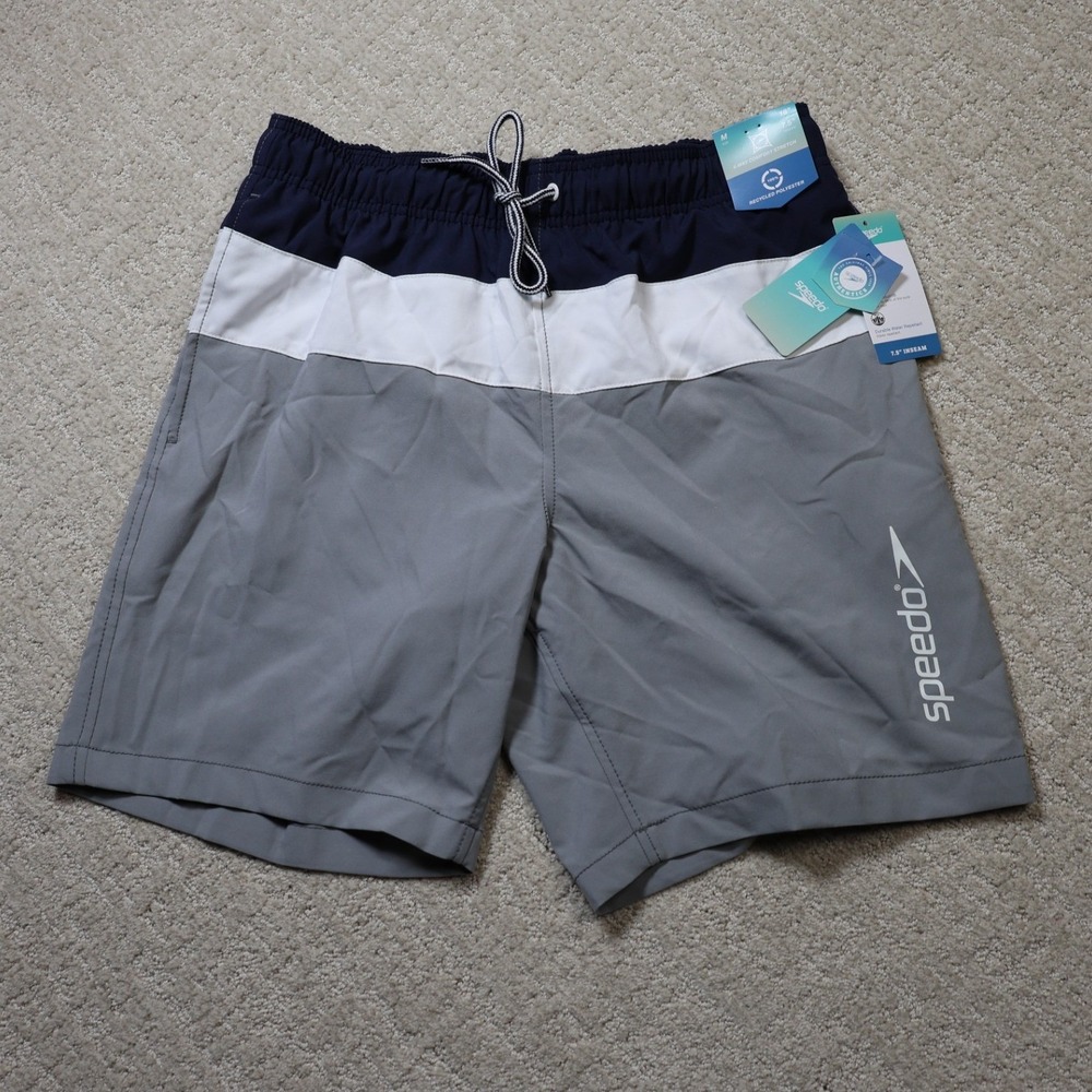 Speedo Mens Colorblock Swim Trunks Navy White Grey 7.5 Inseam 800501410406 M